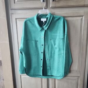 Dear John Kelly Green Suede Shacket With Metallic Snaps